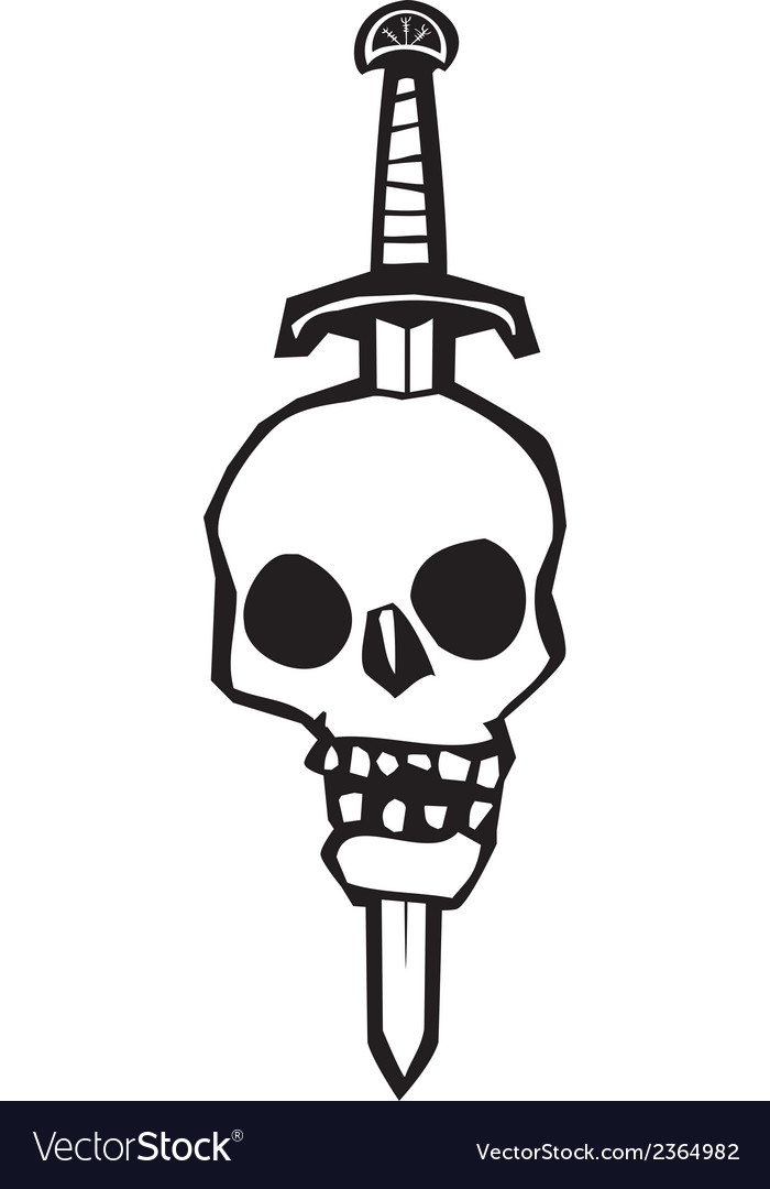 Skull impaled on a sword Royalty Free Vector Image