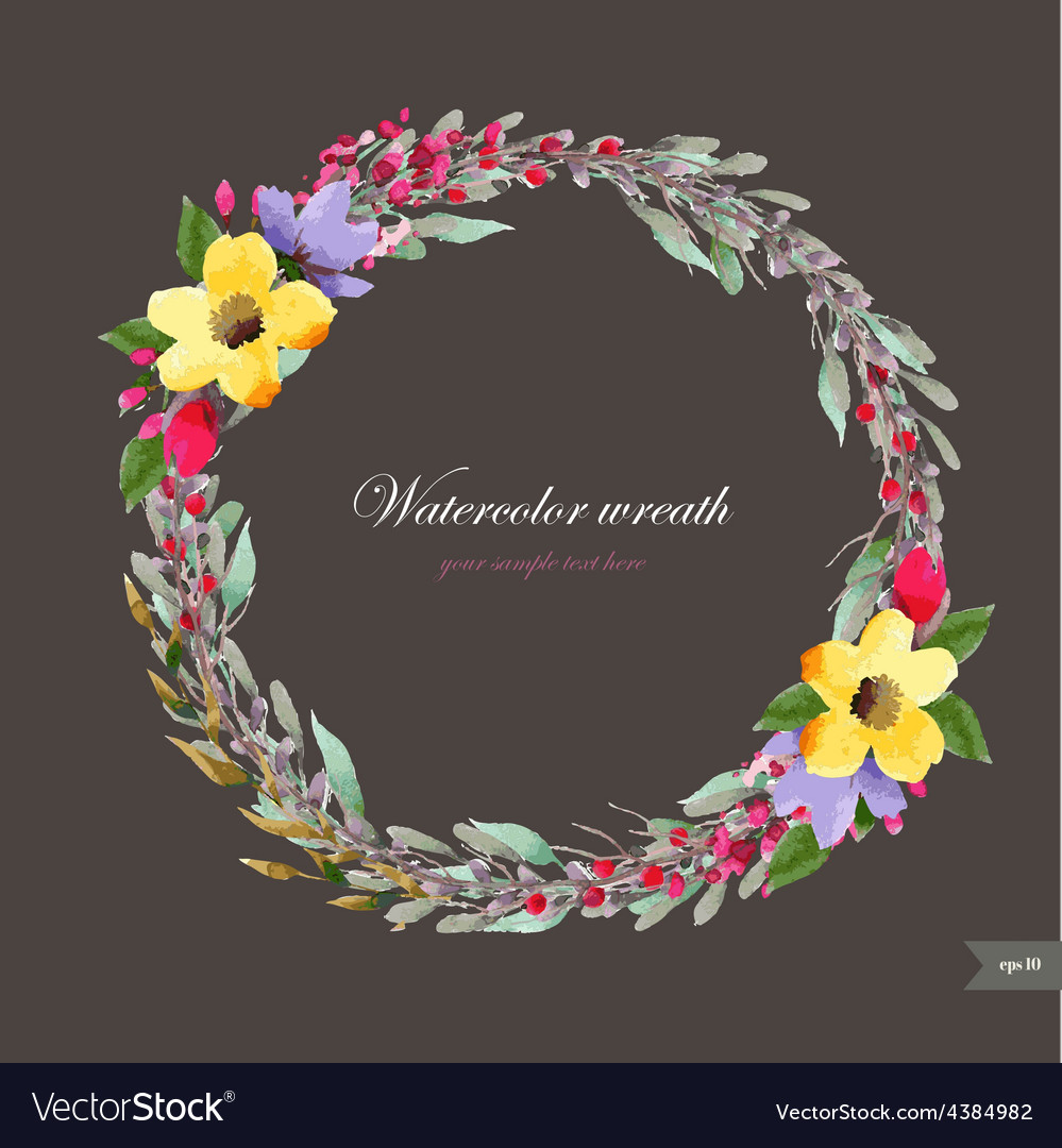 Watercolor wreath with flowersfoliage and branch
