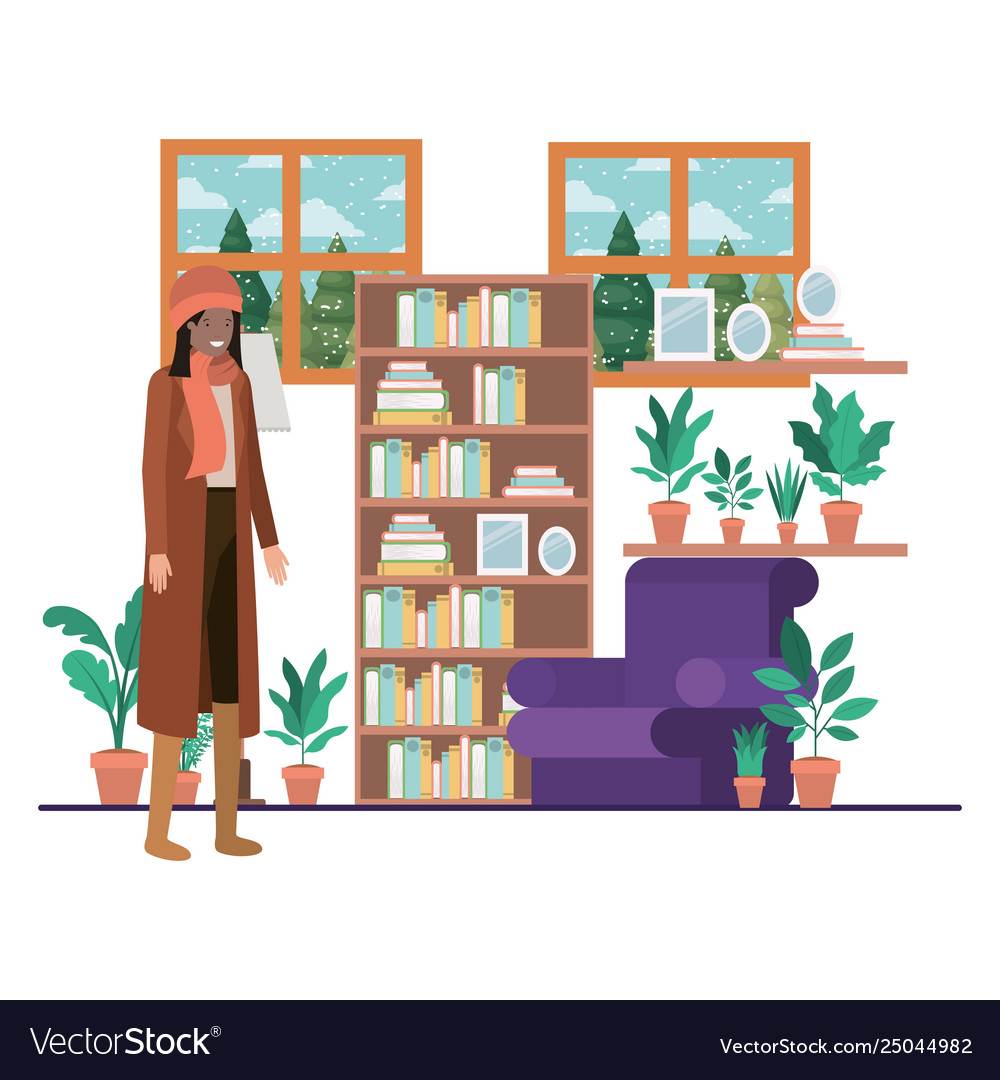 Woman living room with view landscape Royalty Free Vector