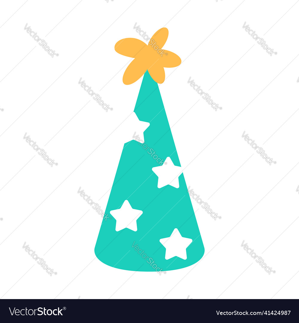 Birthday hat flat icon with stars yellow cap