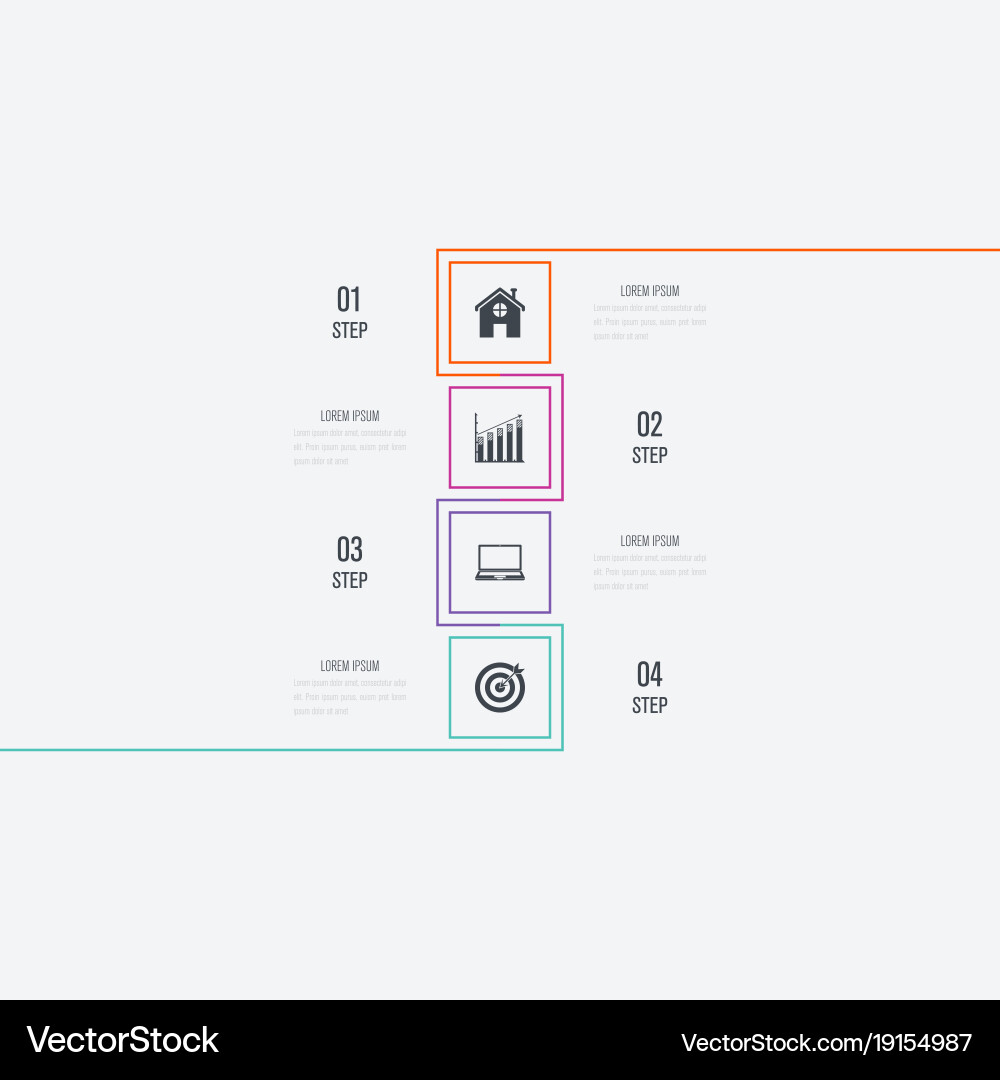 Business infographics template 4 steps with square