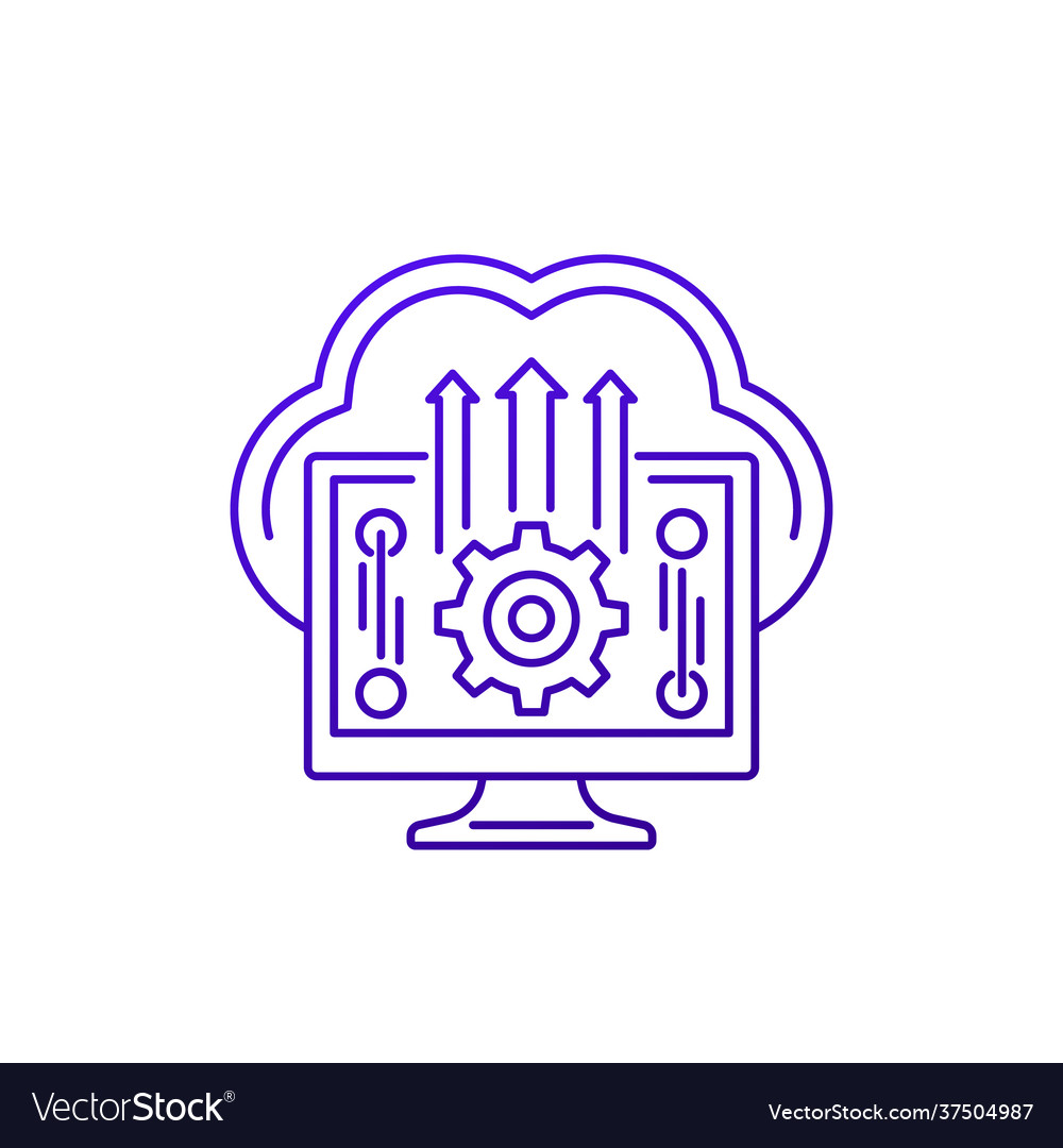 Cloud settings hosting line icon on white