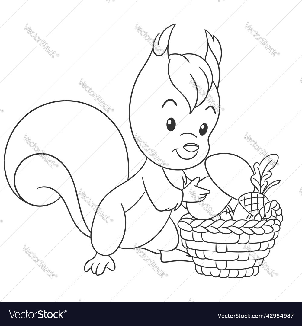 Coloring page with cute squirrel