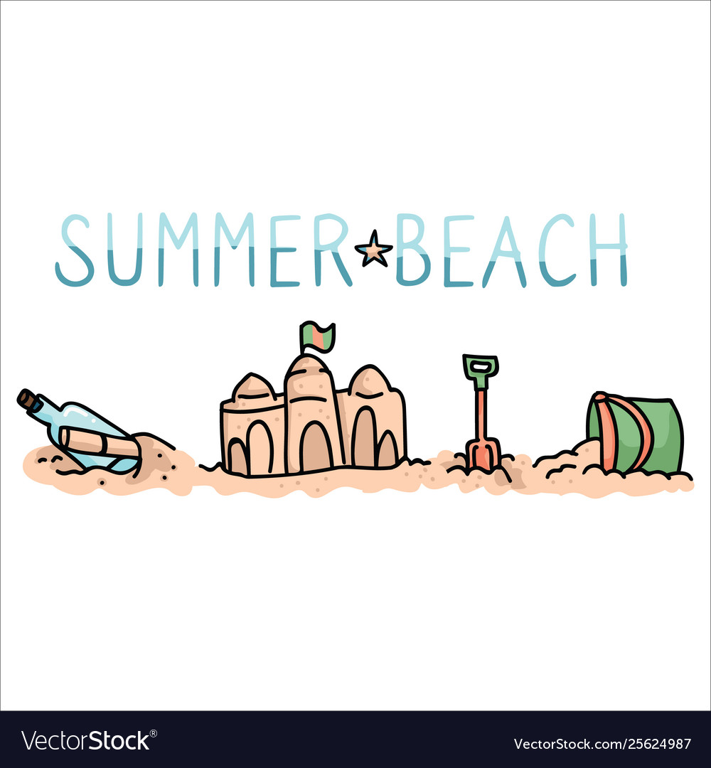 Cute summer beach day cartoon Royalty Free Vector Image