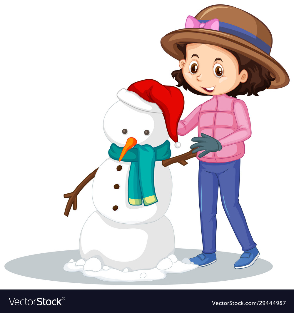 Girl making snowman on isolated background Vector Image