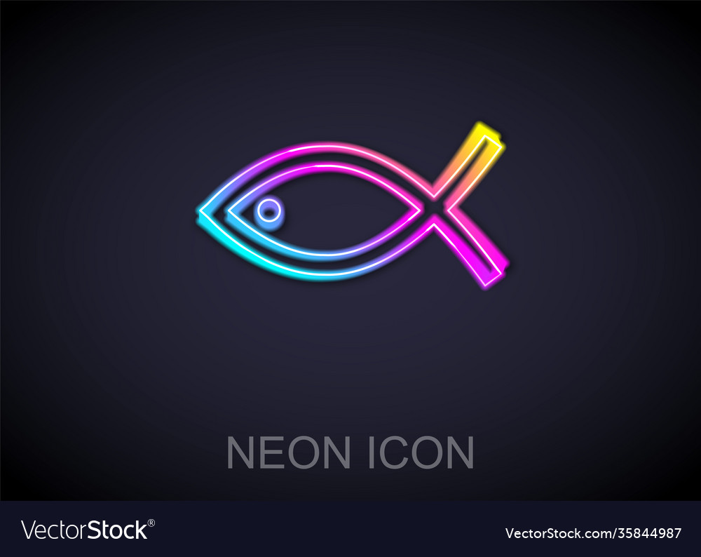 Glowing neon line christian fish symbol icon