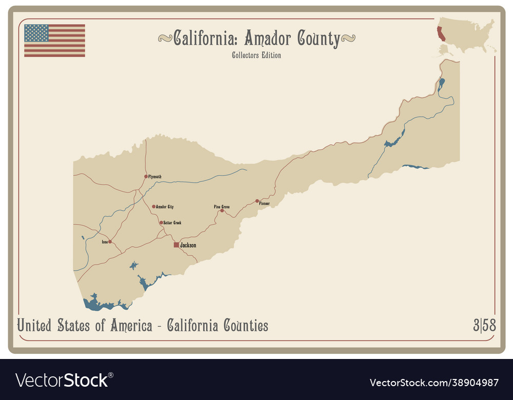 Map amador county in california Royalty Free Vector Image