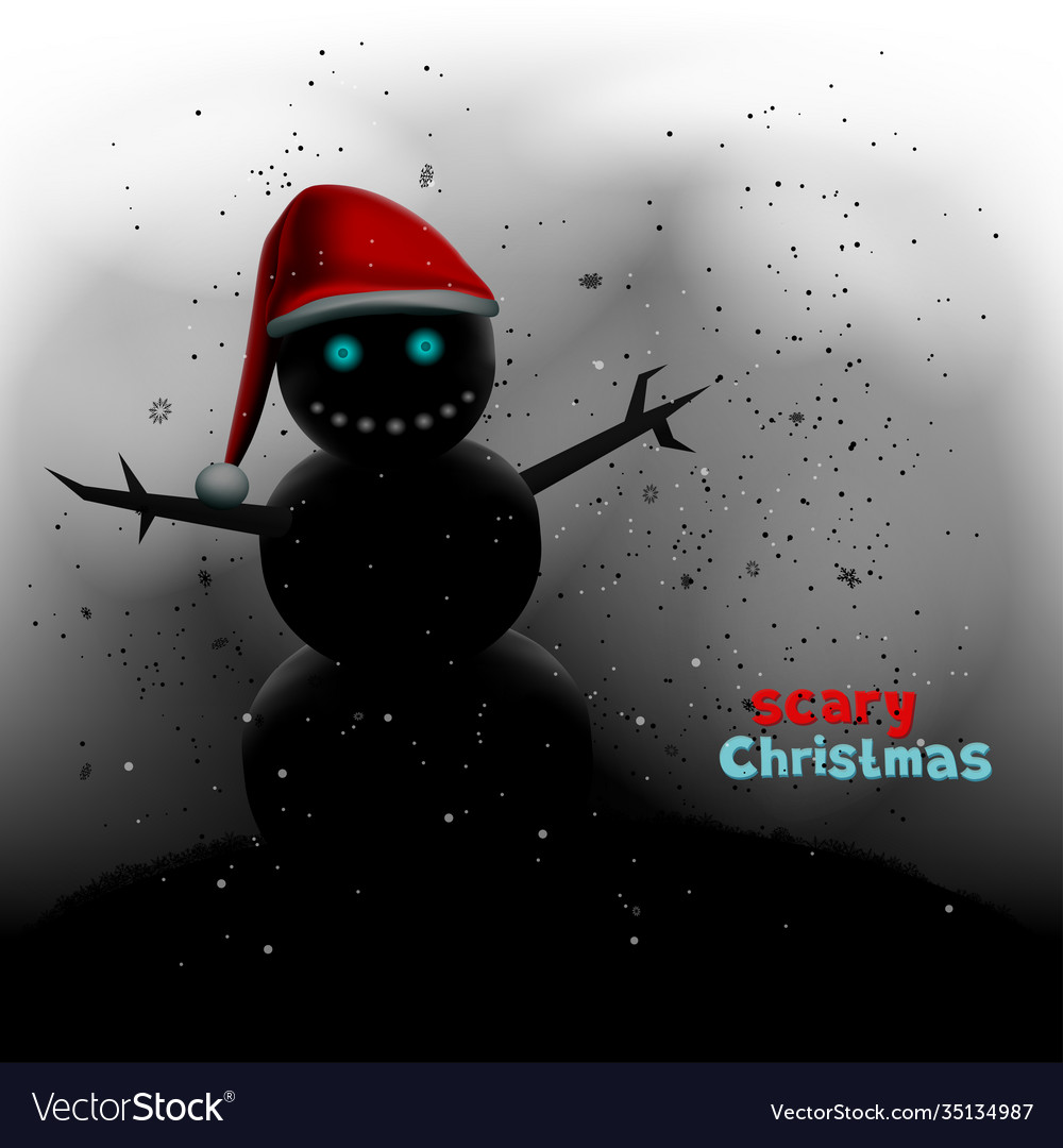 Scary christmas snowman in winter night vector image Scary christmas snowman in winter night