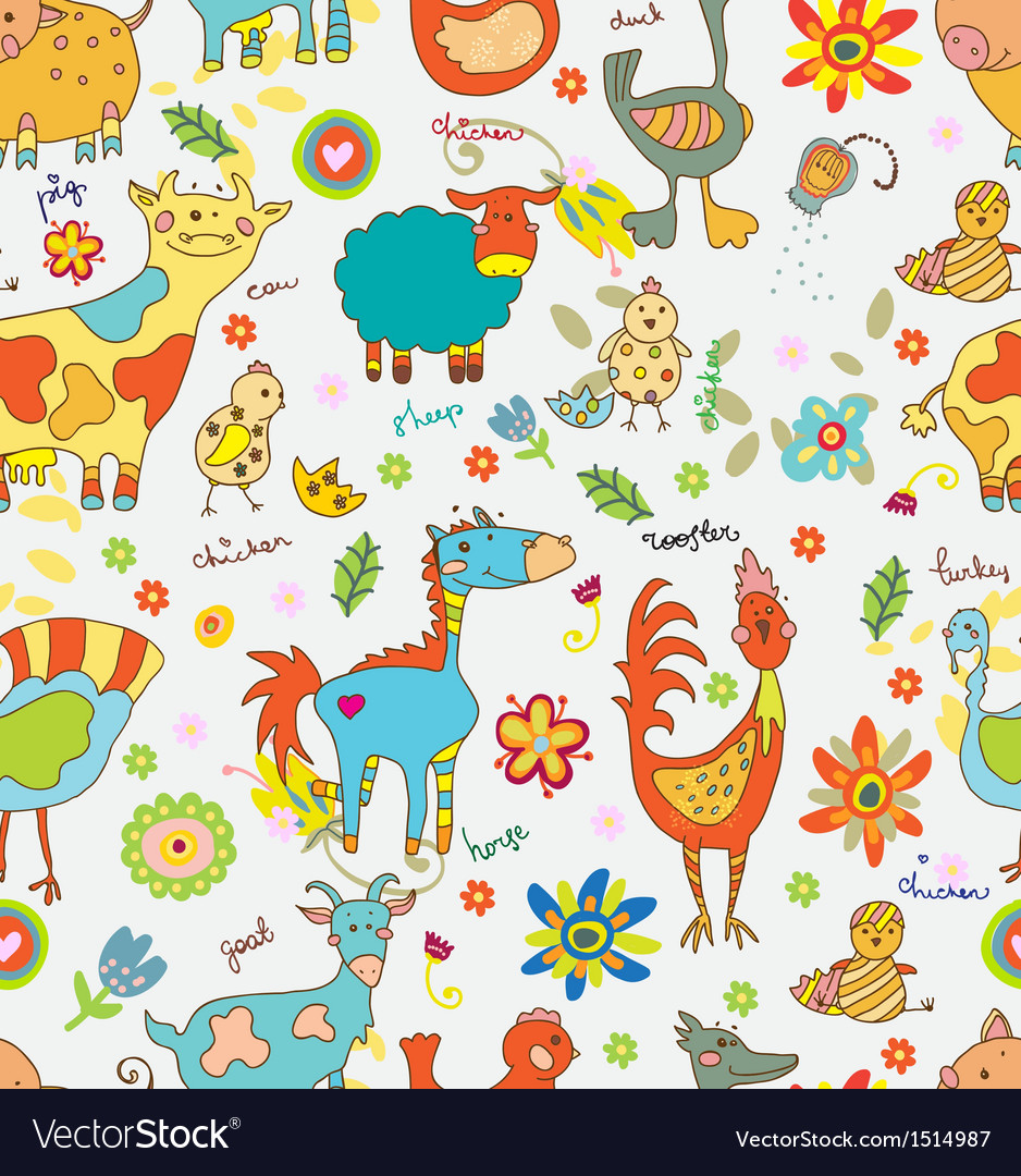Seamless funny cartoon farm animals