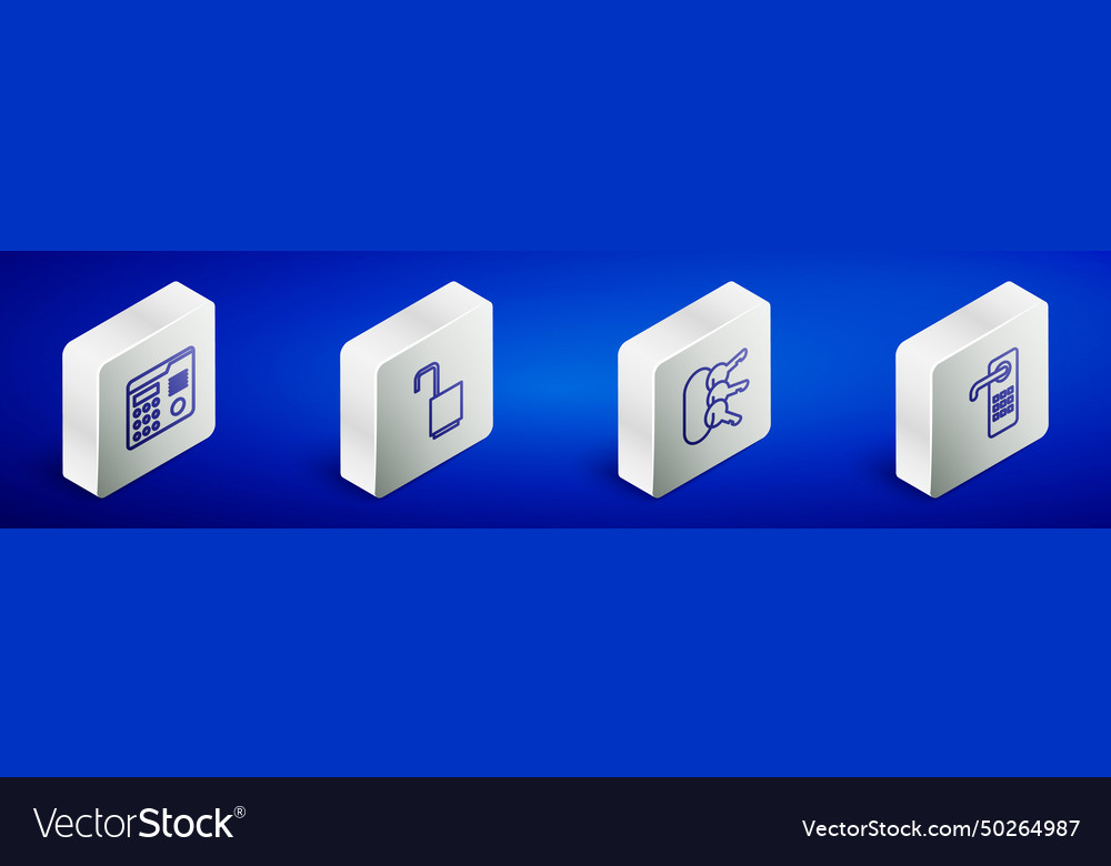 Set isometric line house intercom system open vector image Set isometric line house intercom system open
