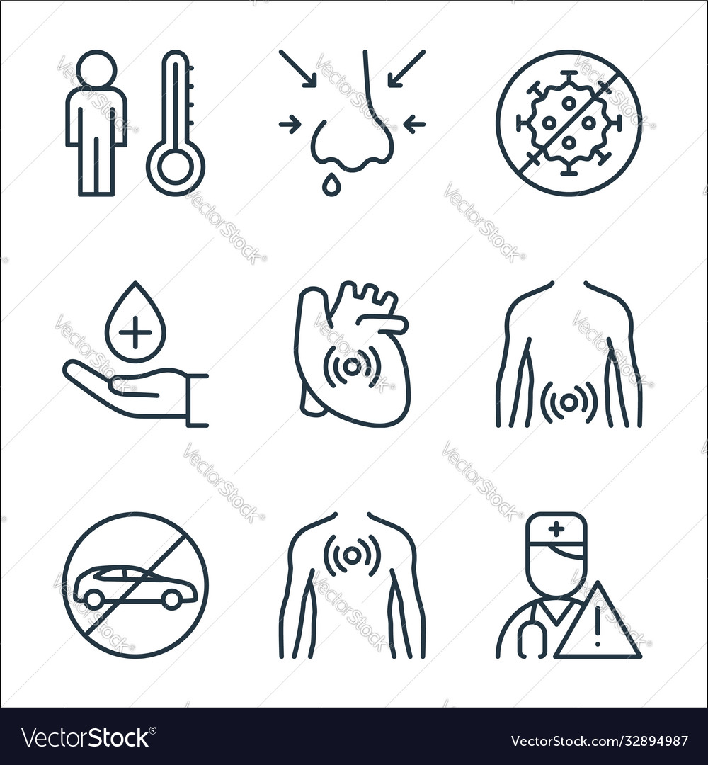 Stop virus line icons linear set quality vector image Stop virus line icons linear set quality