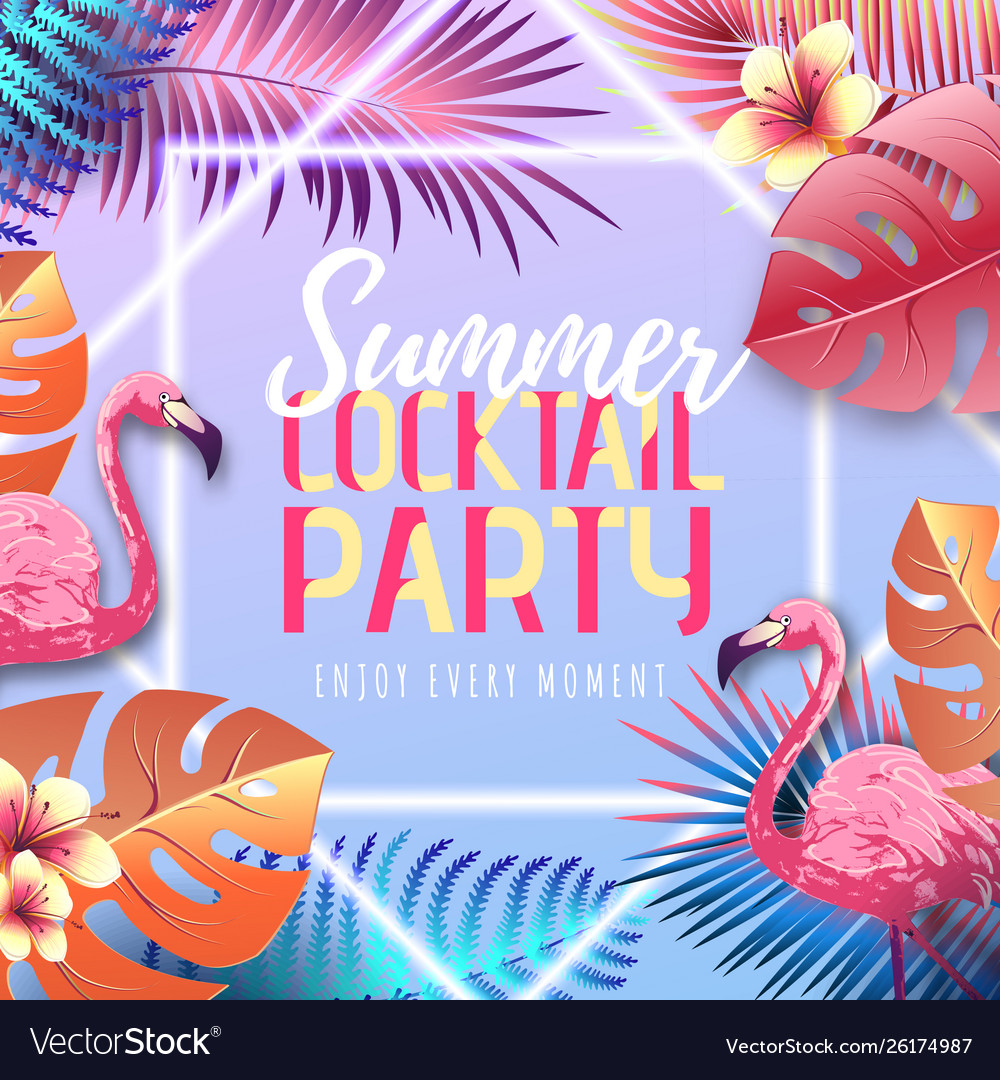 Summer cocktail typography poster with flamingo Vector Image