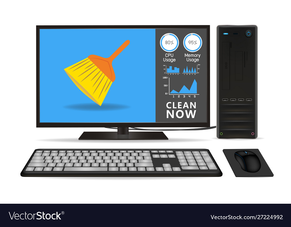Desktop computer with cleaning application vector image Desktop computer with cleaning application