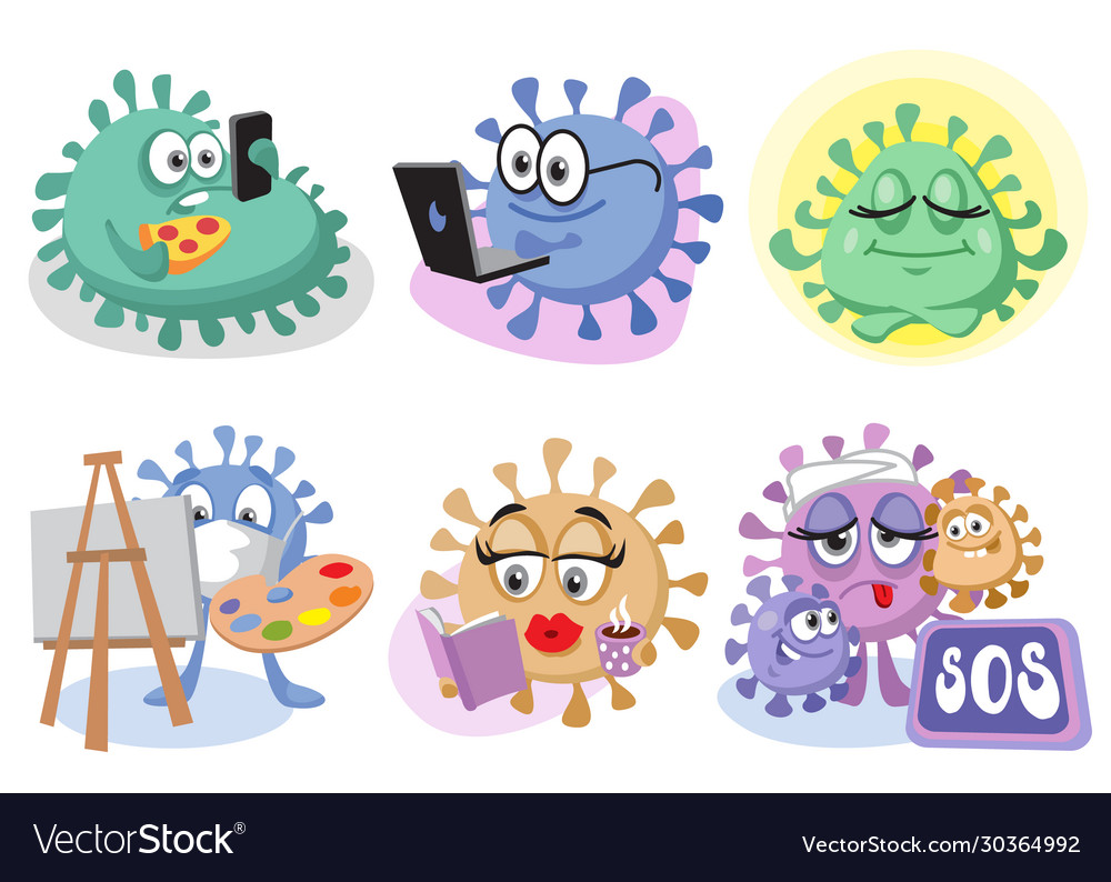 Funny coronavirus covid19 19 set flat style Vector Image