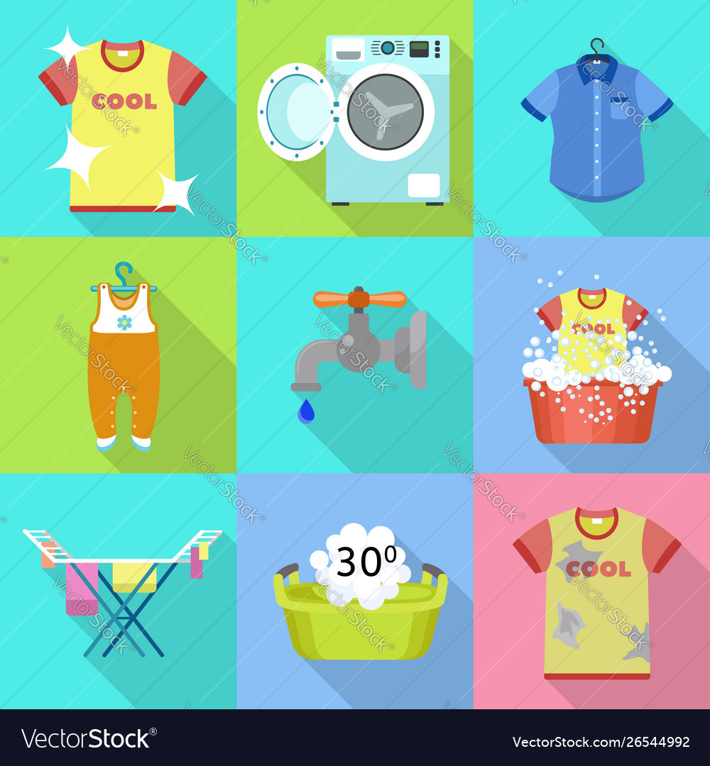 Home Washing Icon Set Flat Style Royalty Free Vector Image