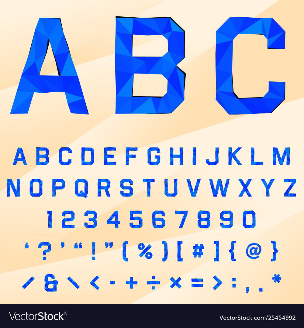 Low poly mosaic font with triangle shapes vector image Low poly mosaic font with triangle shapes