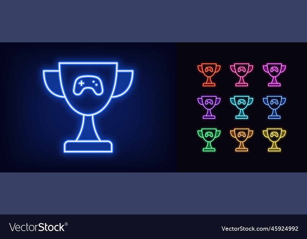 Outline neon gaming cup icon set glowing