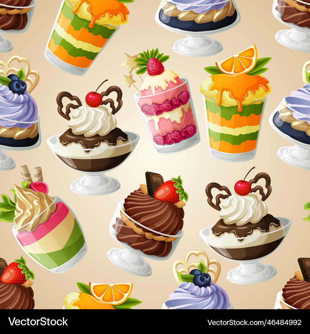 Sweets dessert seamless pattern Royalty Free Vector Image