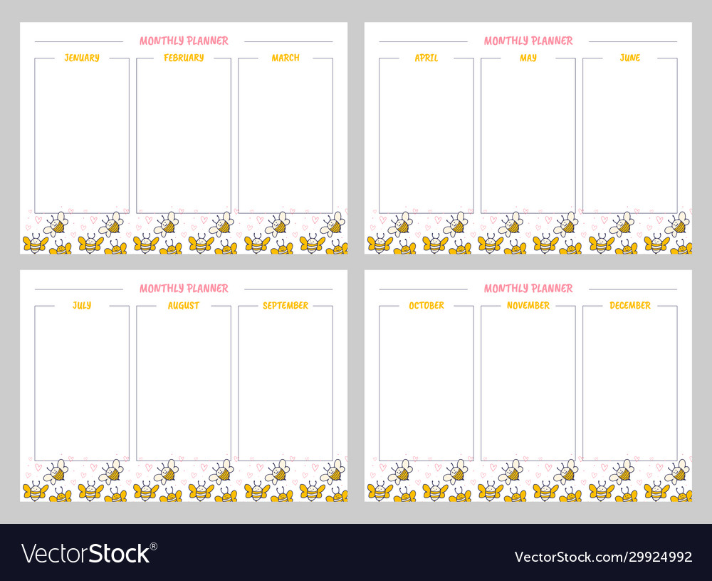 Weiße Monatsplaner Set mit gelben Bienen Design