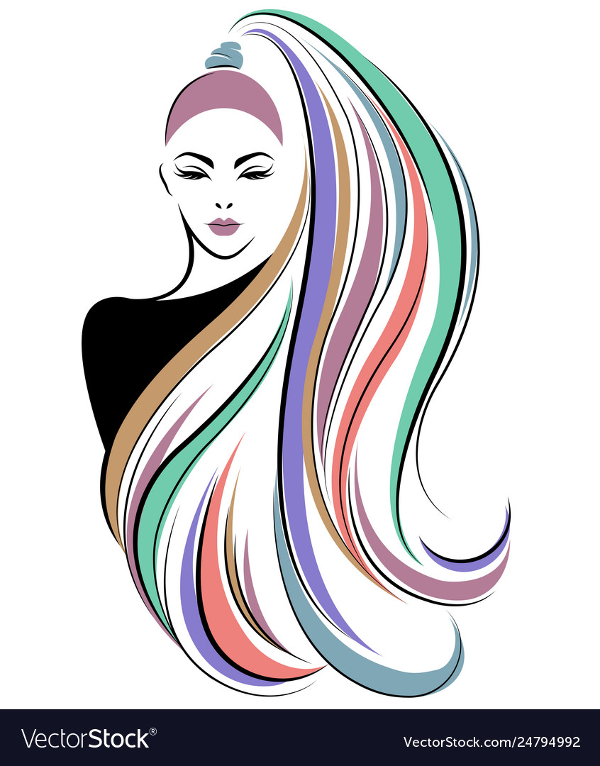 Women long hair style icon logo women face Vector Image