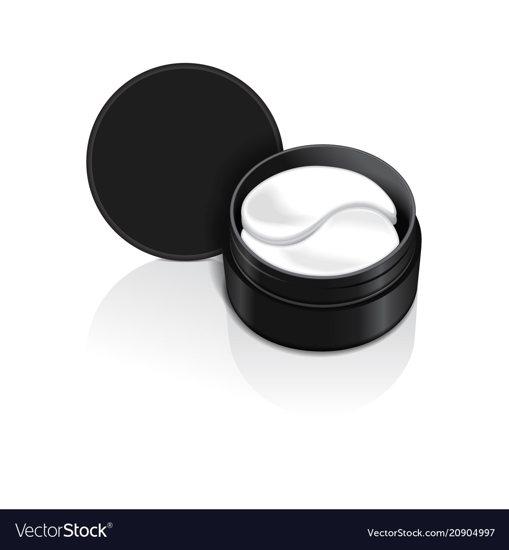 Black container with hydrogel patches for the eyes