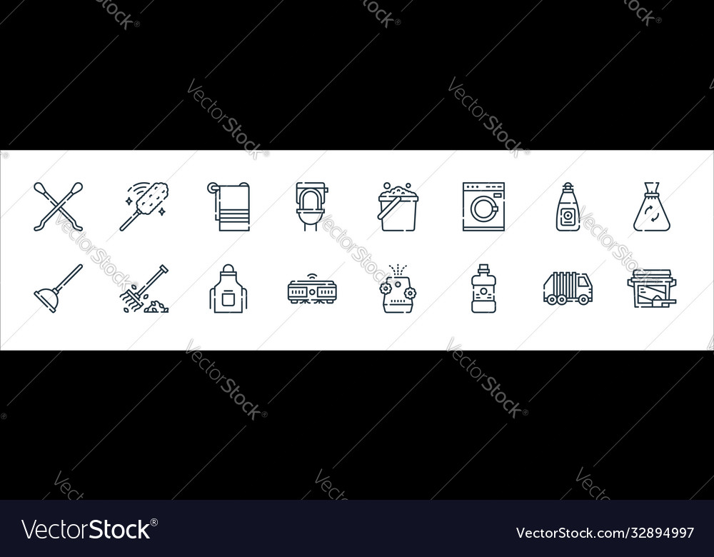 Cleaning line icons linear set quality vector image Cleaning line icons linear set quality