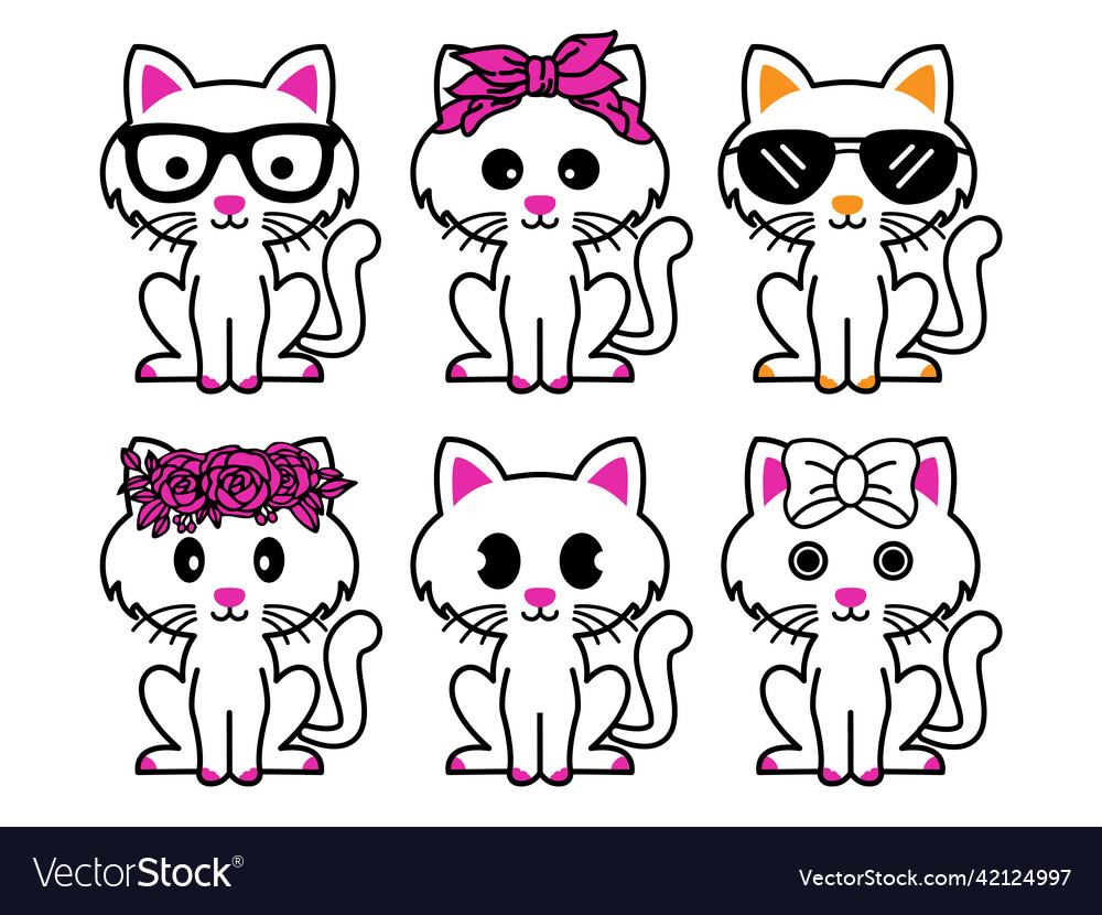 Cute cartoon cat face icon on white background Vector Image