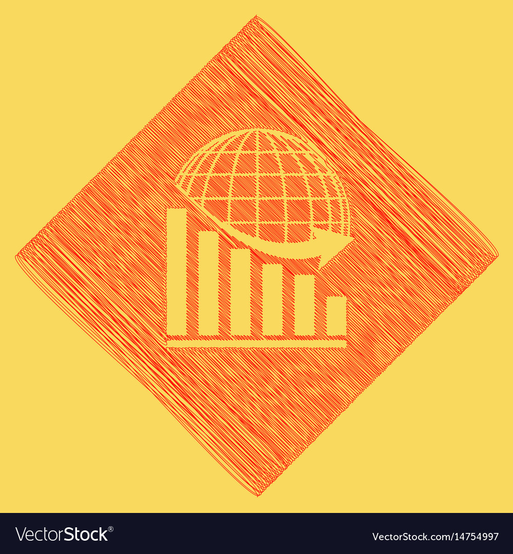Declining graph with earth red scribble