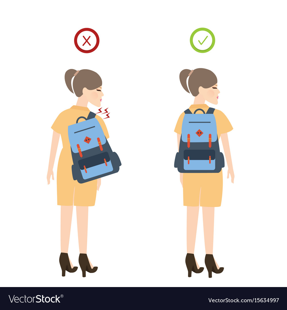 Girl backpack correct posture position good for Vector Image