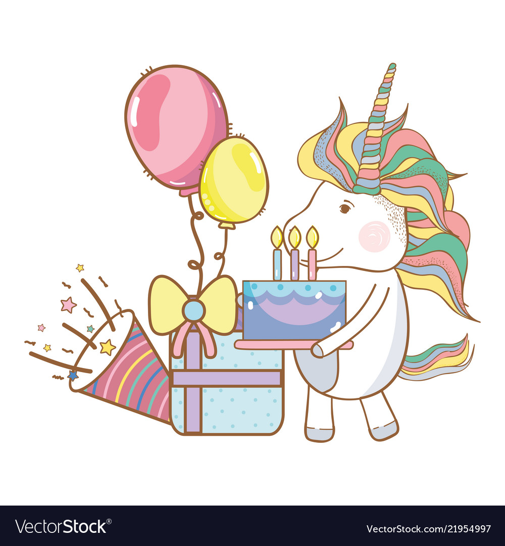 Happy birthday unicorn cartoons Royalty Free Vector Image