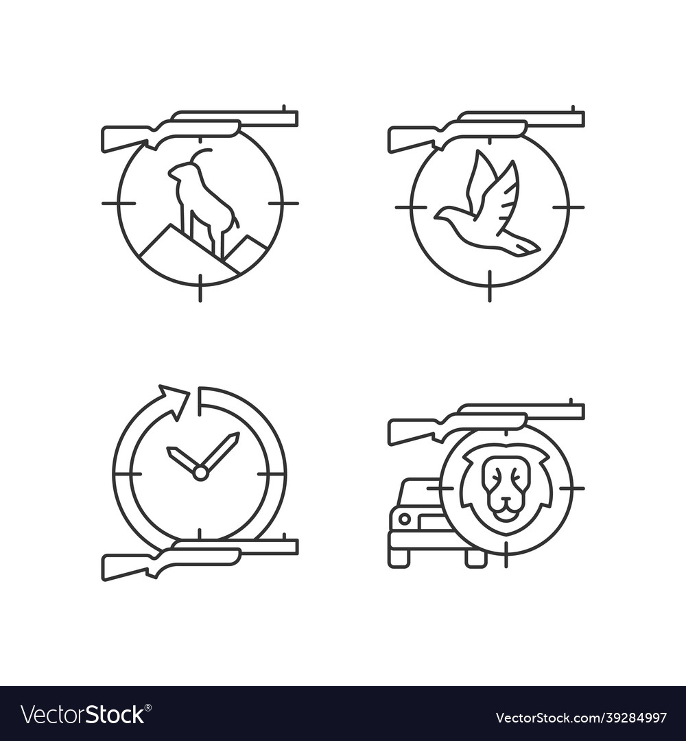 Hunting types linear icons set