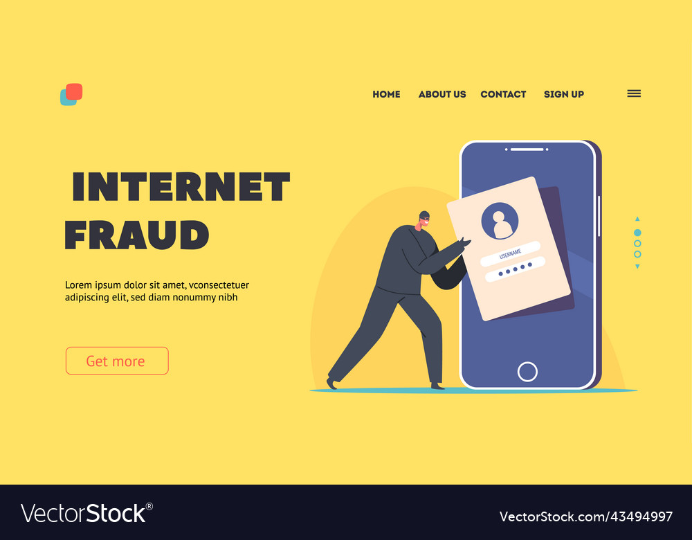 Internet fraud landing page template tiny vector image Internet fraud landing page template tiny