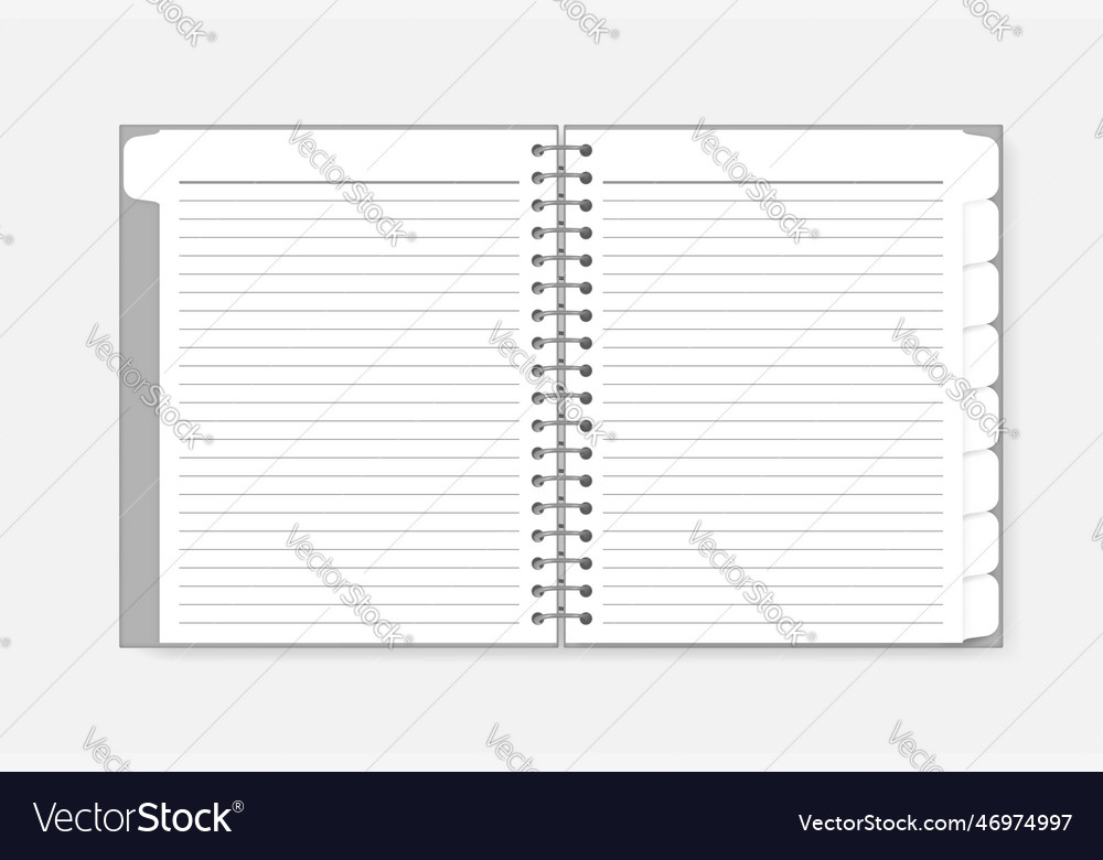 Open spiral notebook with tab dividers mockup Vector Image