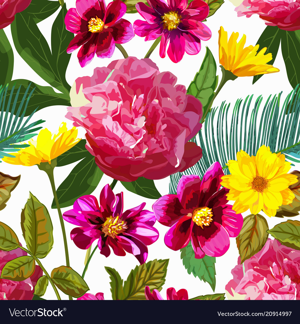 Seamless pattern with yellow chrysanthemums