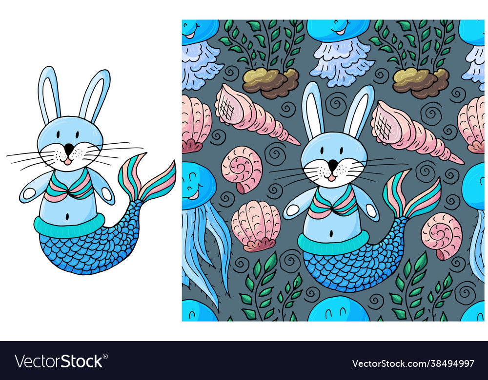 Set element and seamless pattern rabbit vector image Set element and seamless pattern rabbit