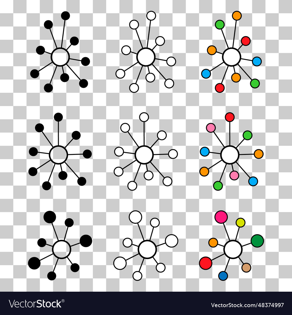 Set of hub flat network icon connect structure vector image Set of hub flat network icon connect structure