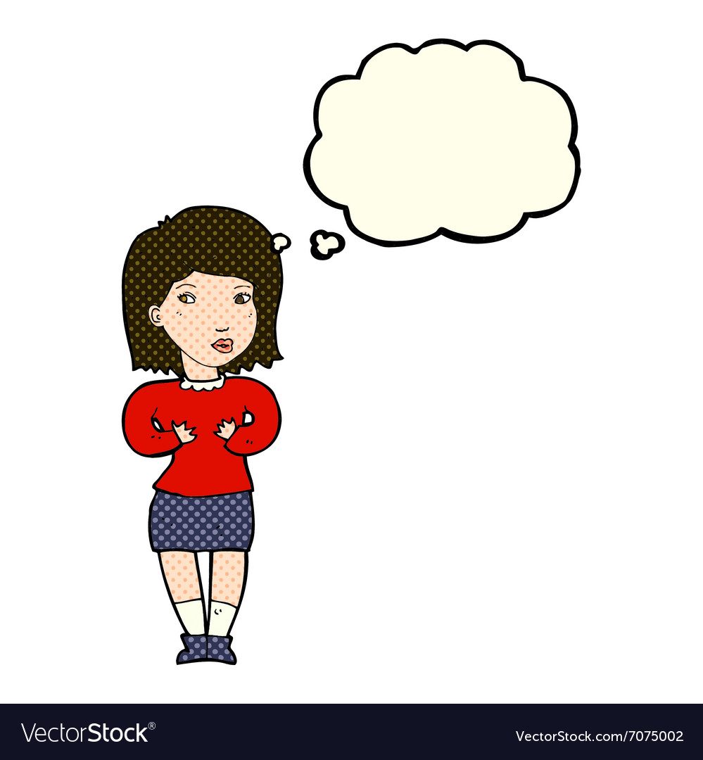 Cartoon woman making excuses with thought bubble Vector Image