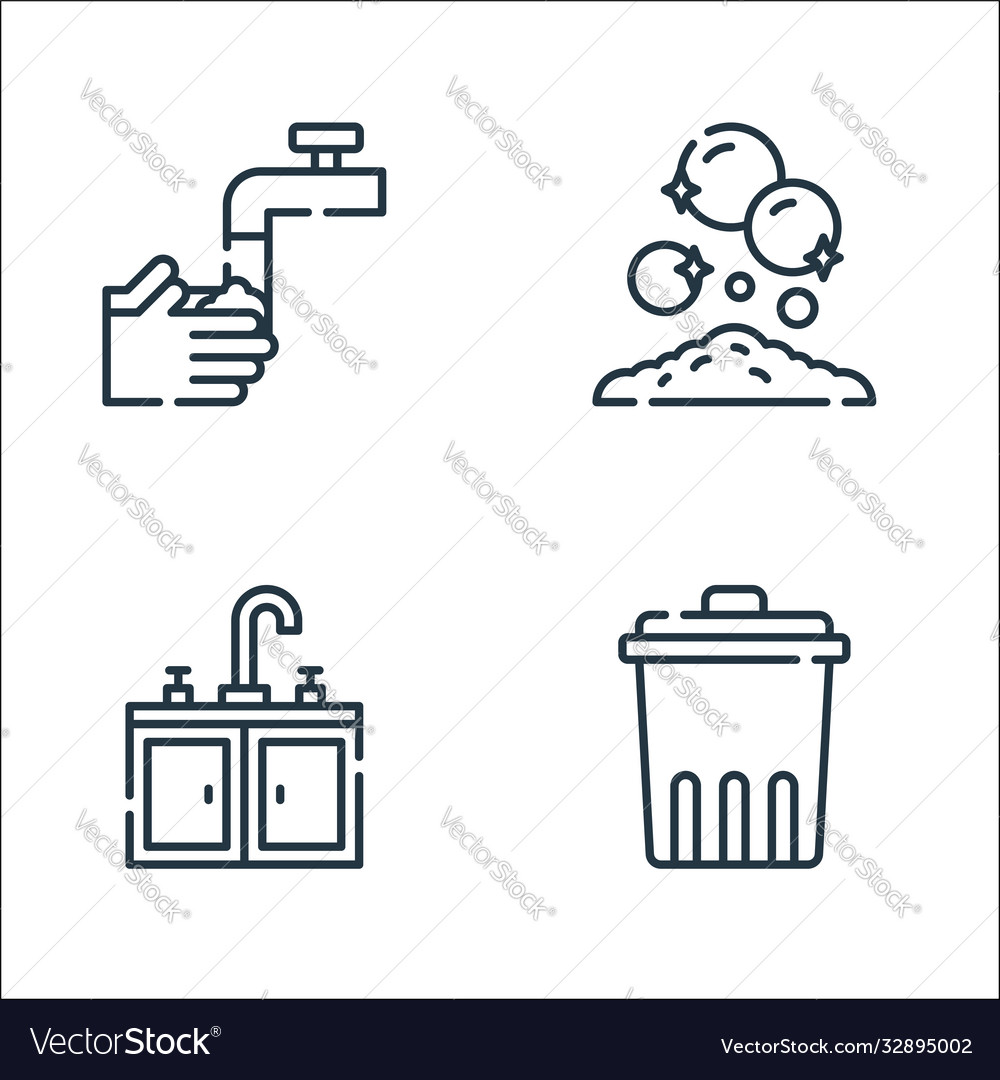 Cleaning line icons linear set quality vector image Cleaning line icons linear set quality