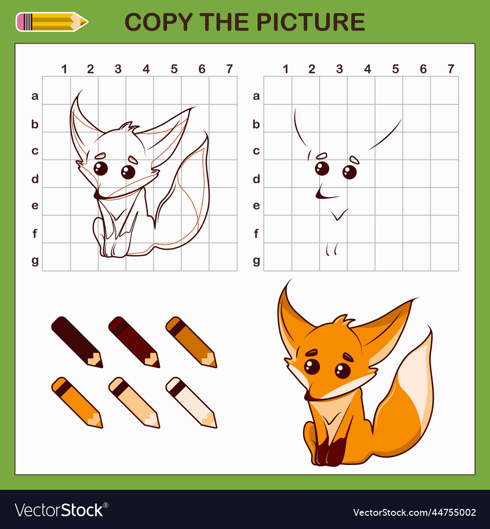 Copy drawing of fox draw worksheet Royalty Free Vector Image