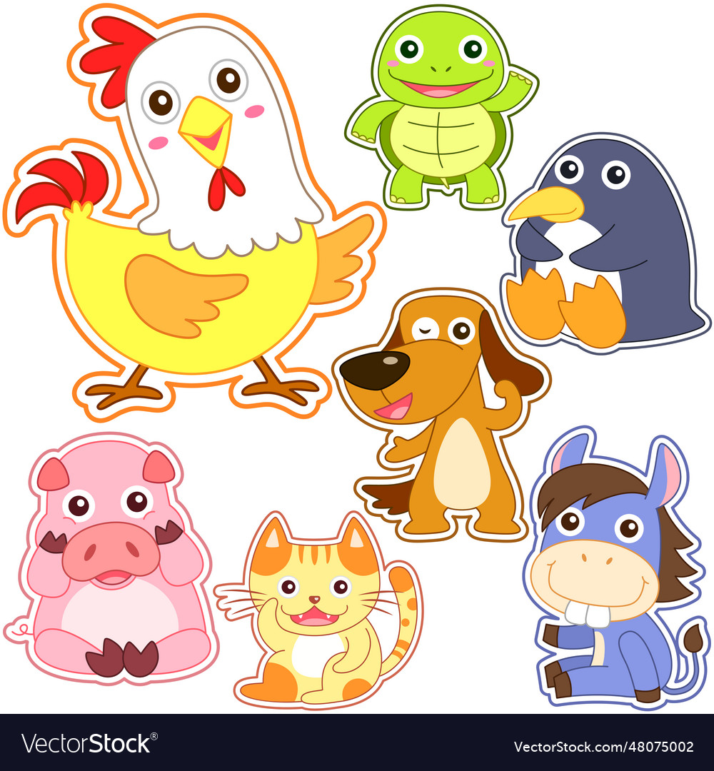 Cute cartoon animal set Royalty Free Vector Image