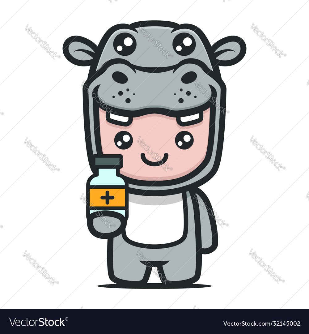 Cute hippo mascot for medical design Royalty Free Vector