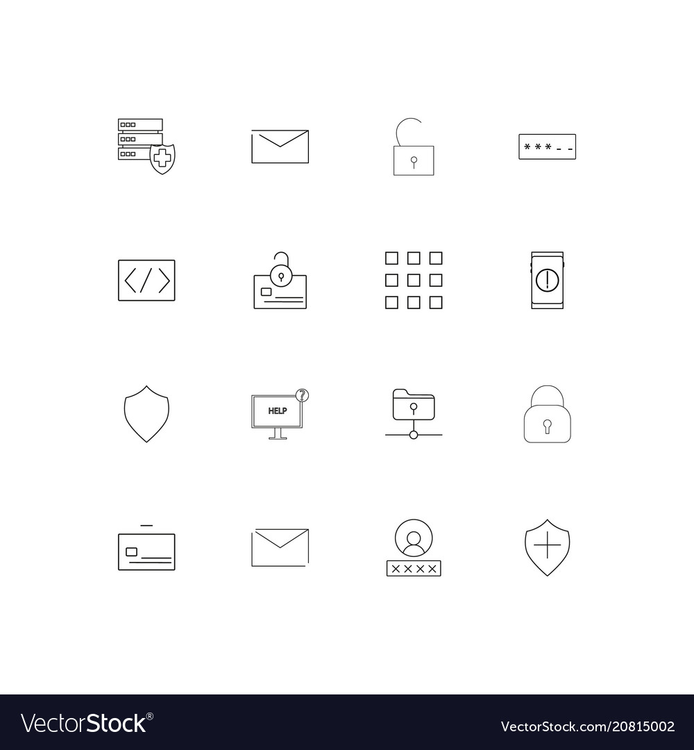 Cyber security linear thin icons set outlined