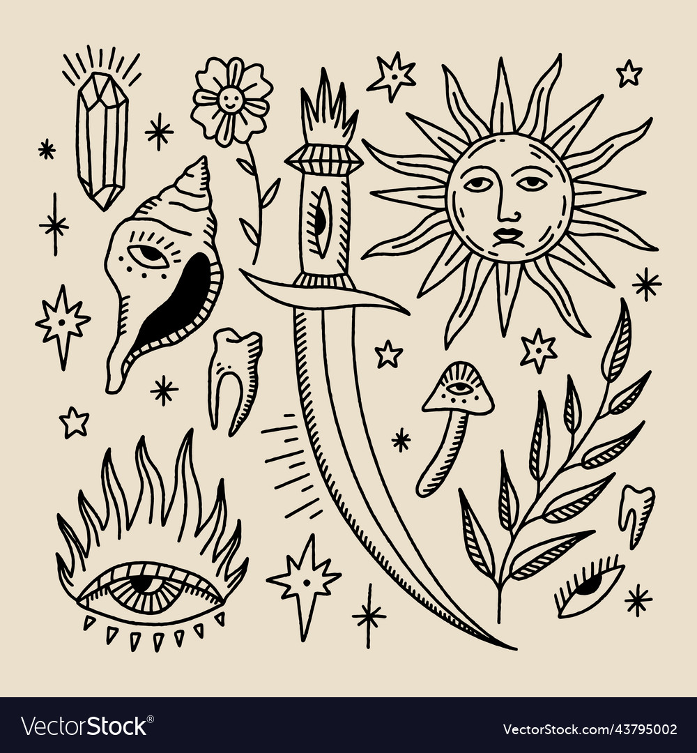 Magic green wicca witch floral elements medieval Vector Image