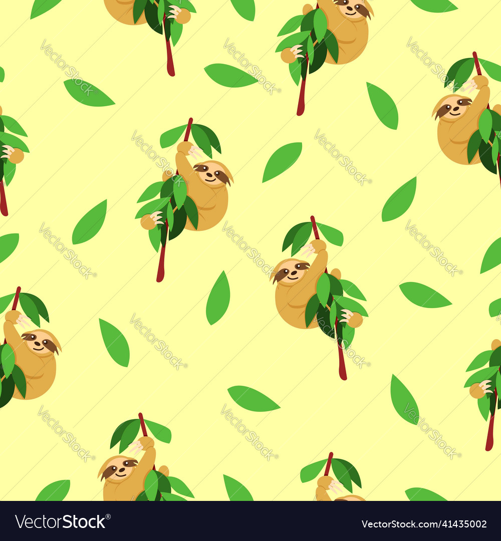 Seamless pattern of sloths hanging on tree branch vector image Seamless pattern of sloths hanging on tree branch