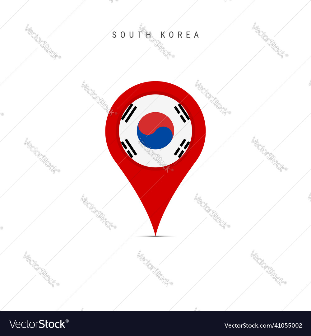 Teardrop Kartenmarker mit Flagge von Südkorea flach