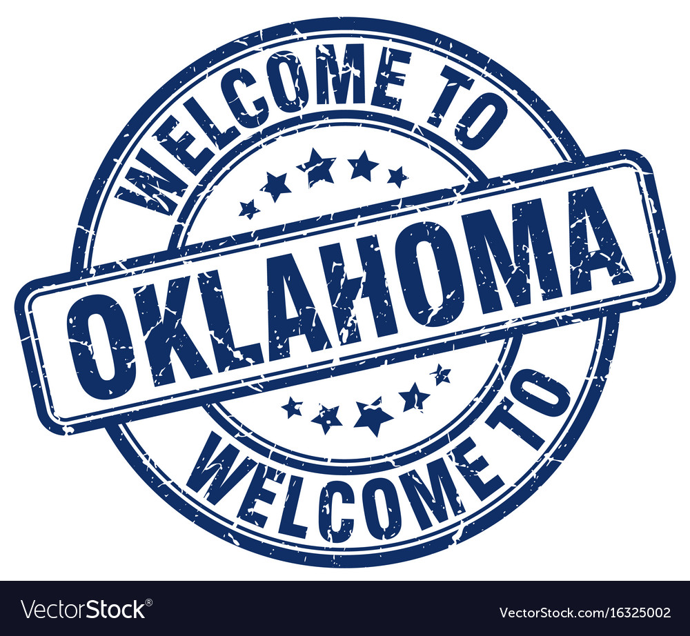 Welcome to oklahoma blue round vintage stamp