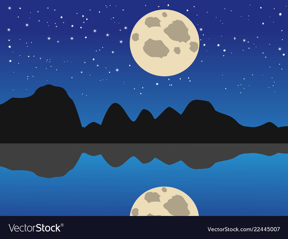Blue Moon Night Lake Background Royalty Free Vector Image