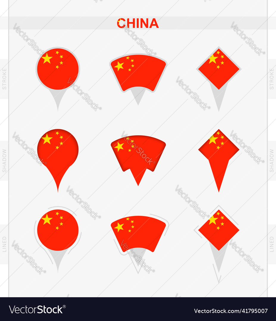 China Flag Set Of Location Pin Icons Of Flag Vector Image