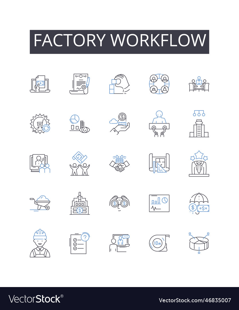 Factory workflow line icons collection vector image Factory workflow line icons collection
