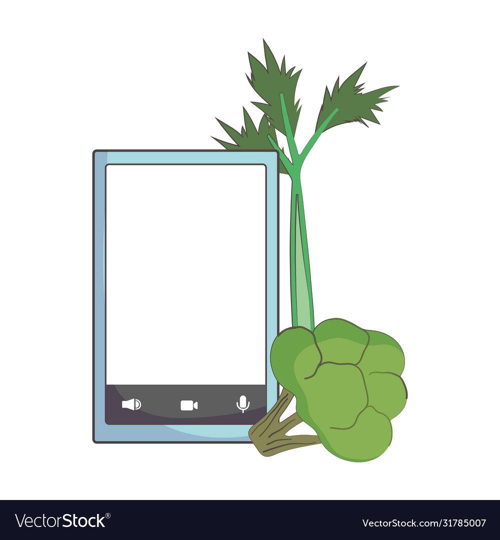 Fresh market smartphone with peas broccoli